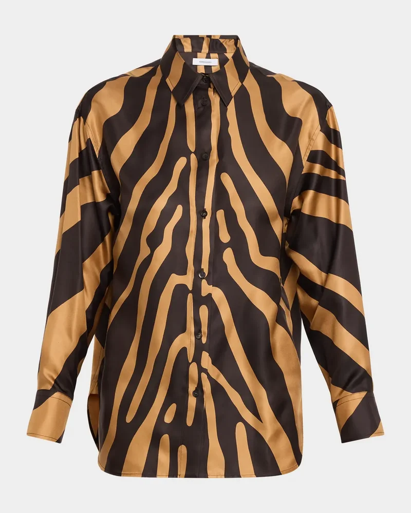 Zebra Silk Twill Button-Down Shirt