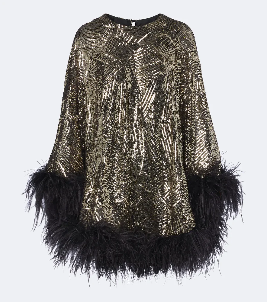 Vegas Disco Feather-Trimmed Minidress