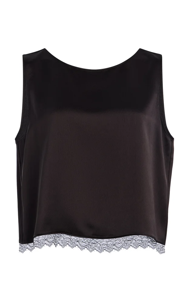 Barb Lae-Trimmed Satin Cropped Top