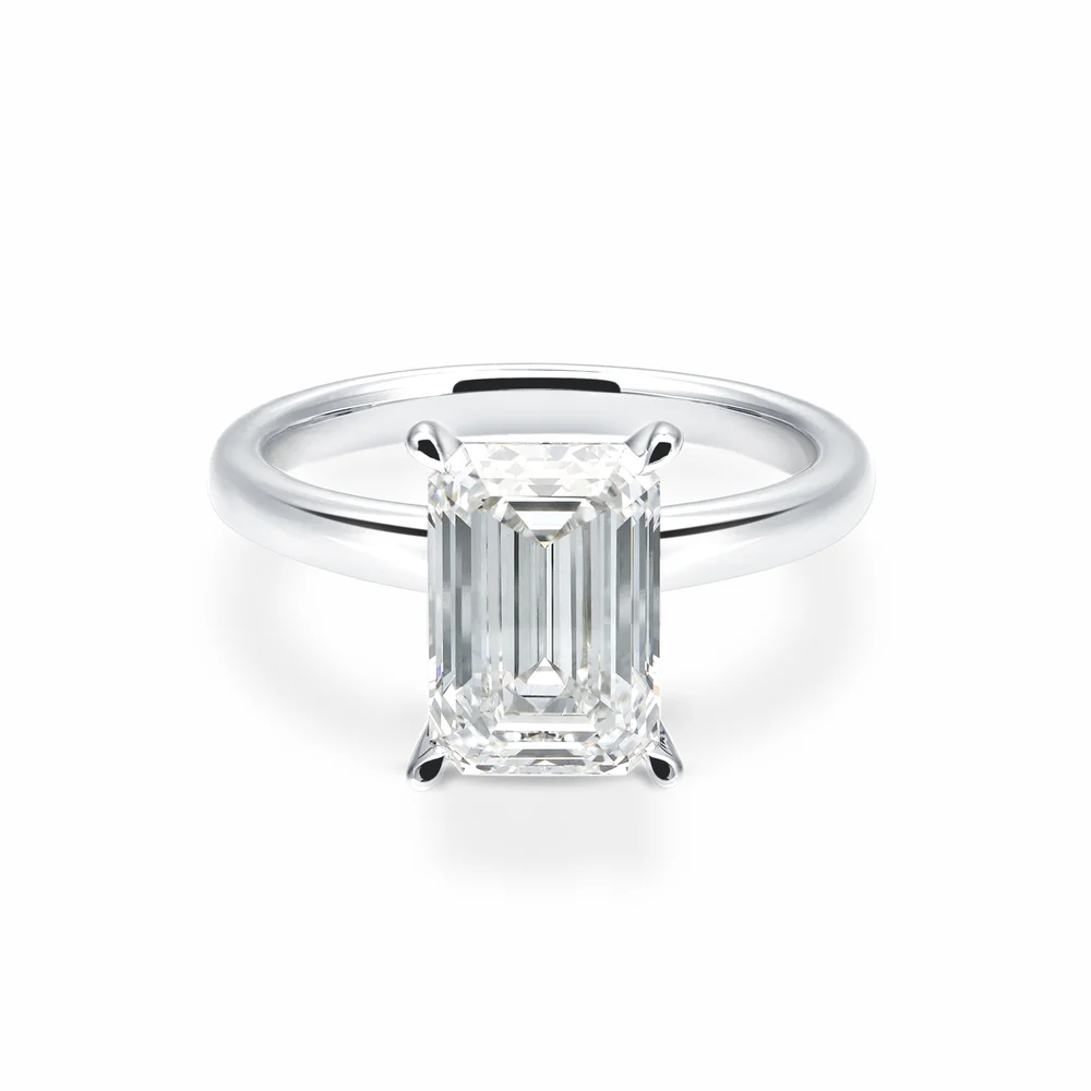 3 ct. Emerald Diamond Solitaire Ring in 14k White Gold