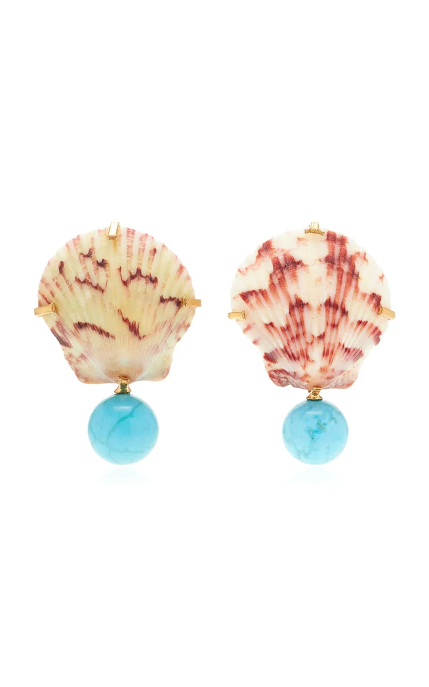 Kori Gold-Plated Brass Turquoise and Seashell Earrings