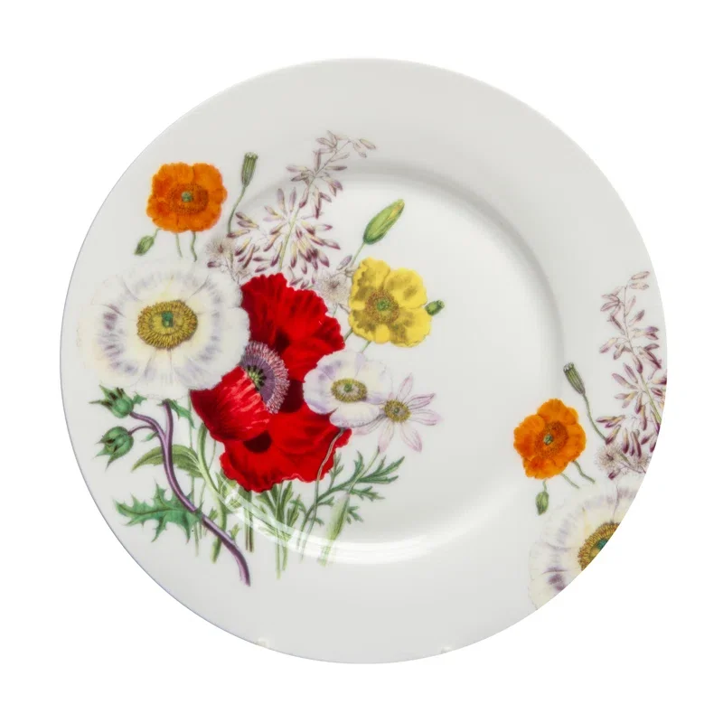 Bone China Wild Poppy Bloom Salad/Dessert Plates, 7.5 in