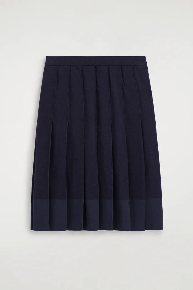 Pleated Merino Wool Midi Skirt