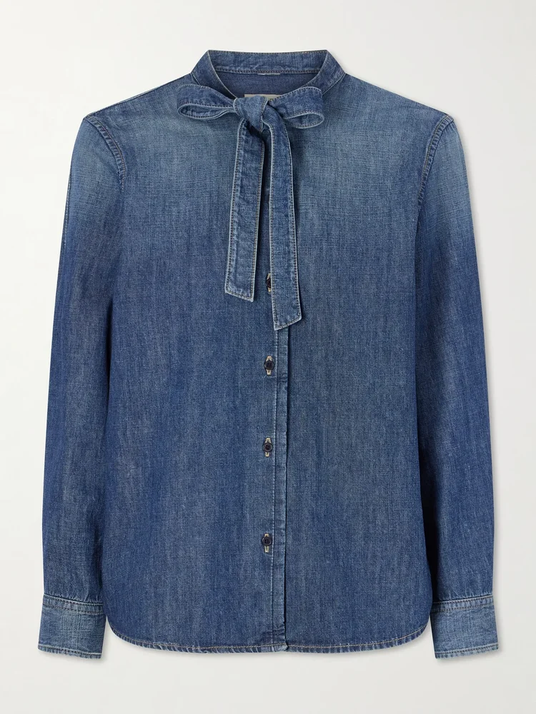 Suzette tie-neck denim shirt