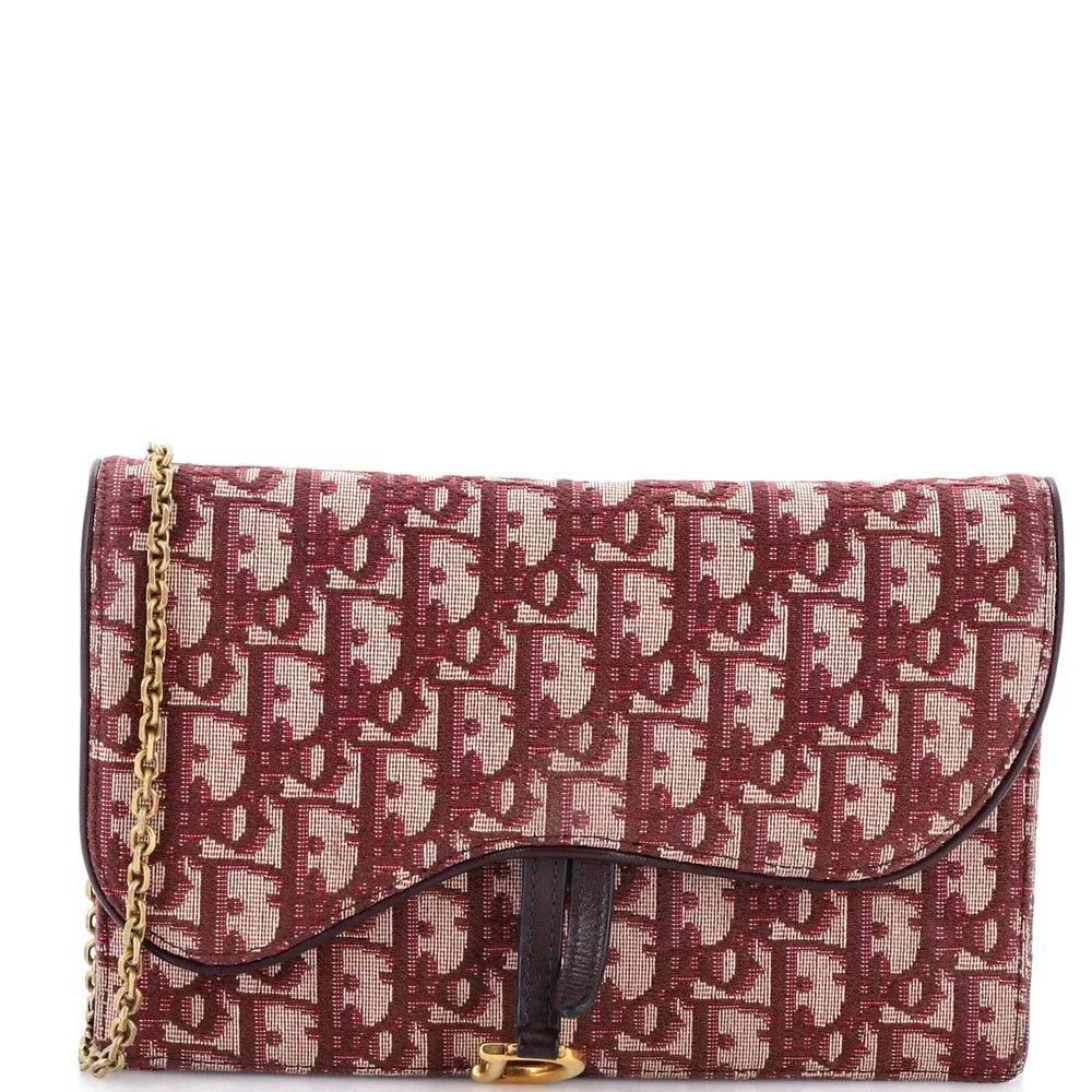 Dior Saddle Chain Clutch Oblique Canvas, Burgundy