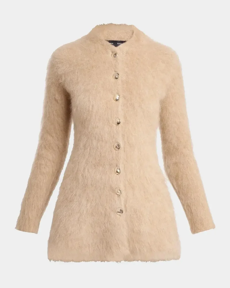 Aniza Fuzzy Mohair-Blend Crewneck Cardigan