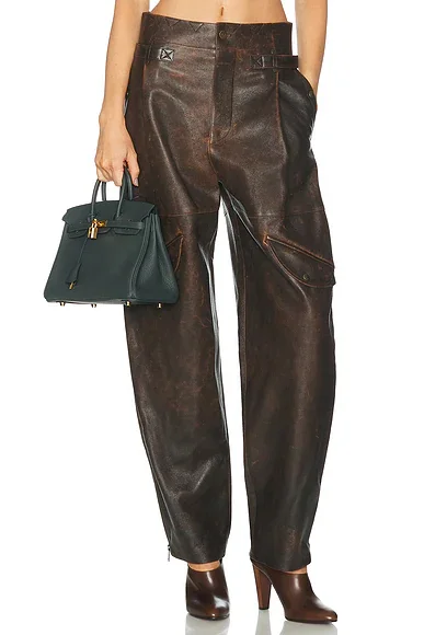 Distressed Moto Leather Cargo Pant