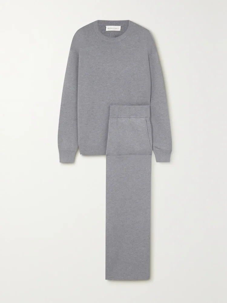 Carmel silk and cashmere-blend sweatshirt and track pants set
