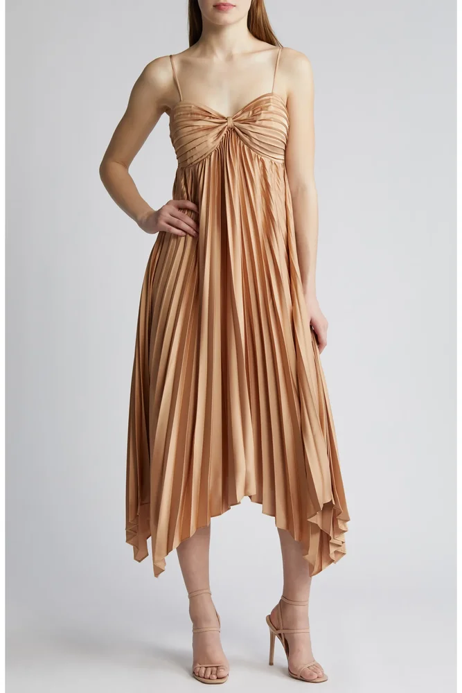 Vikki Pleated Sleeveless Satin Maxi Dress