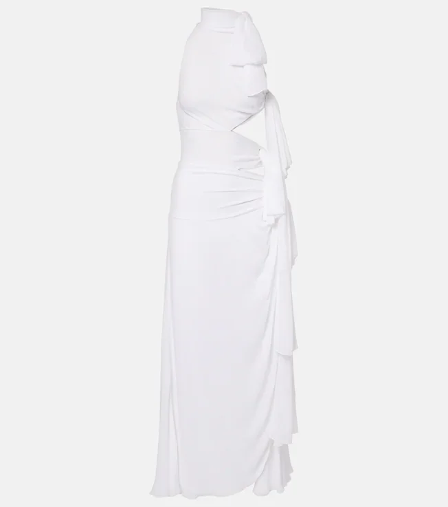 Asymmetric bow-detail georgette maxi dress