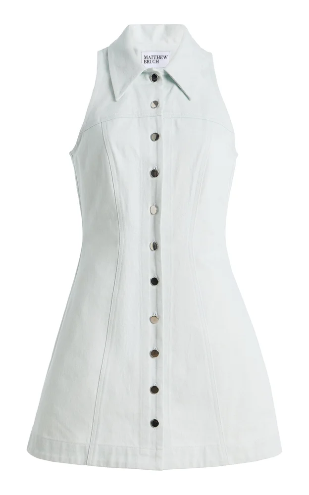 Collared Halter Denim Mini Dress