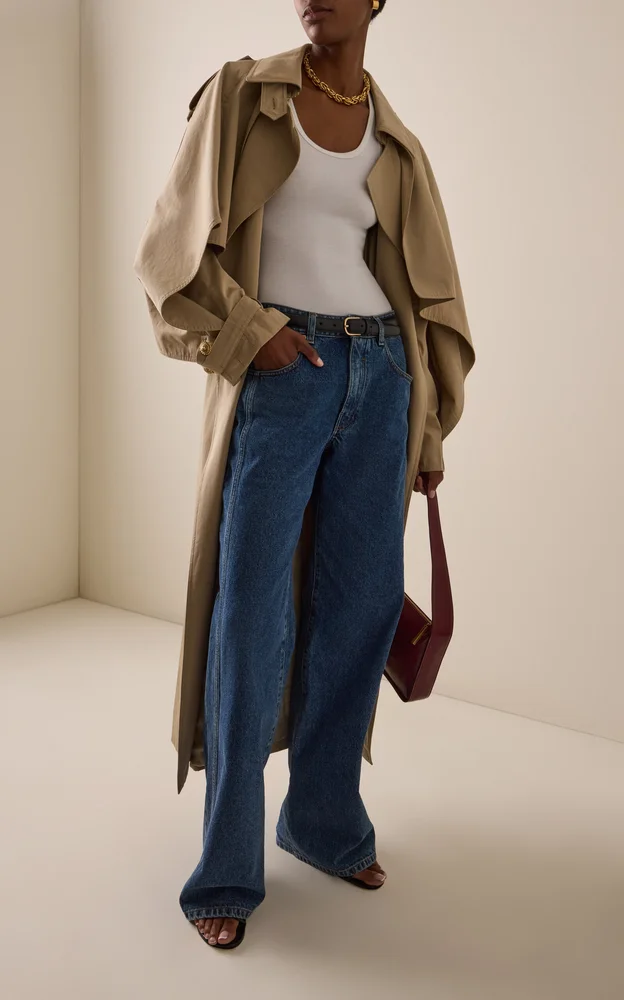 Belted Cotton-Gabardine Long Trench Coat