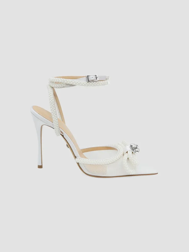 110MM Embellished Double Bow Mesh Pumps