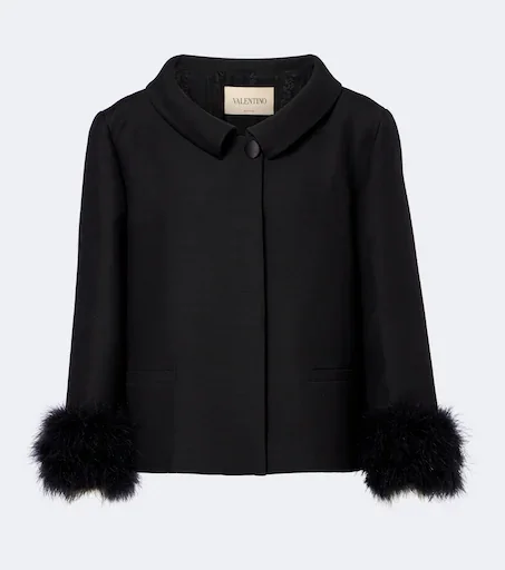 Crepe Couture feather-trimmed jacket