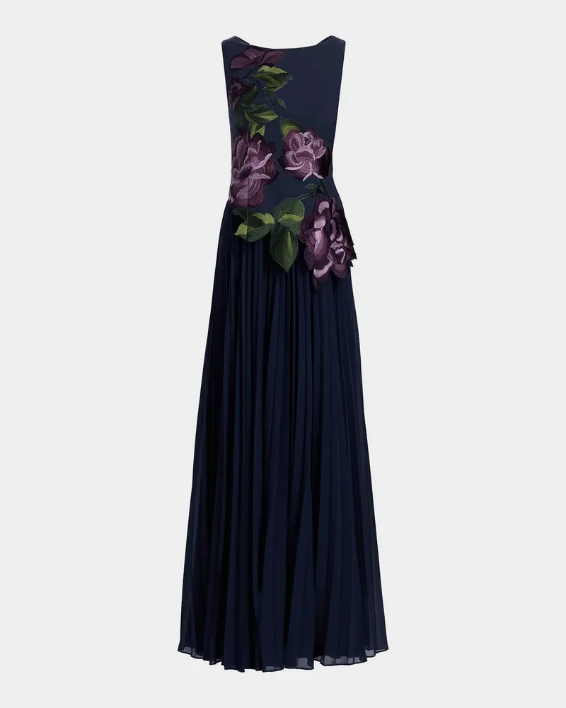Jayla Floral-Embroidered Crepe & Chiffon Gown