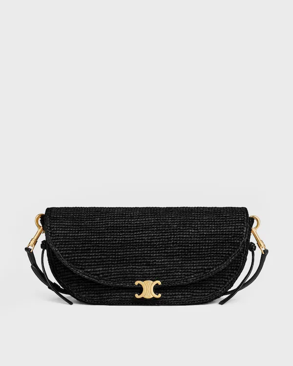 Soft Triomphe Little Halfmoon in Raffia and Lambskin - Black