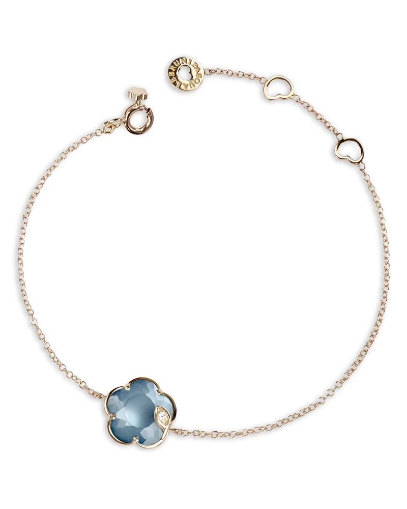 18K Rose Gold Petit Joli Lunar Night Blue Gem & Diamond Flower Chain Bracelet