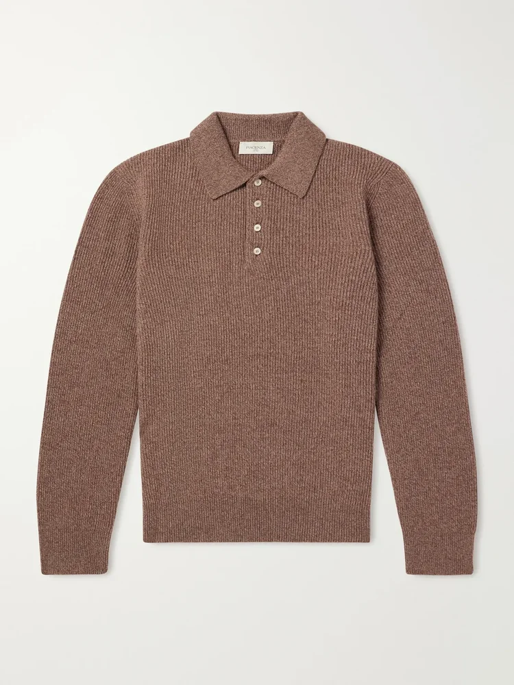 Ribbed Cashmere Polo Shirt