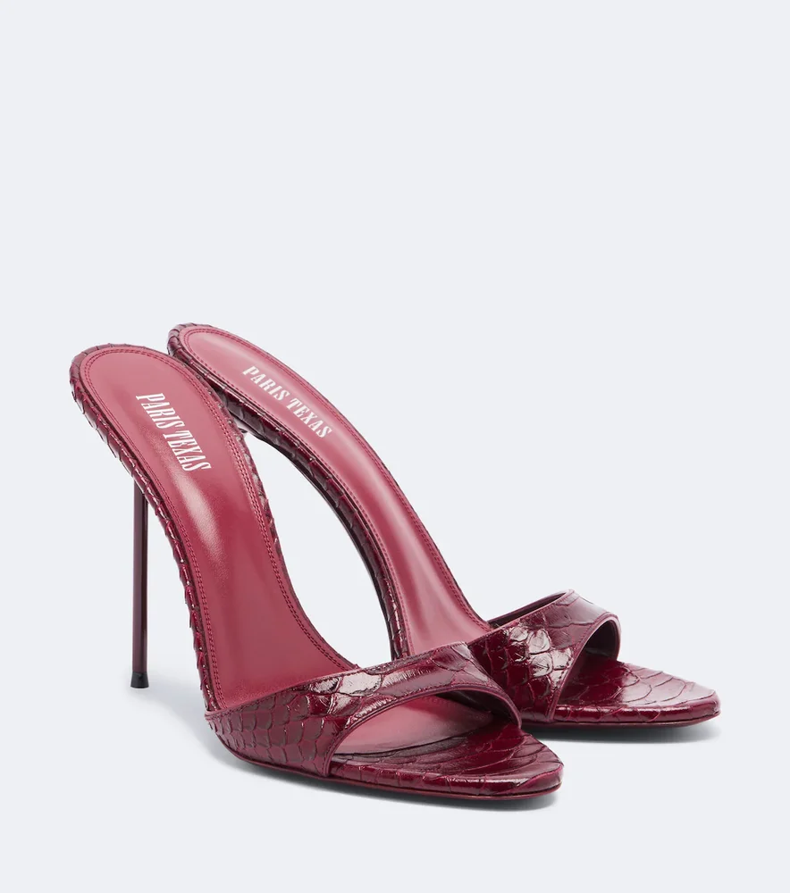 Lidia snake-effect leather mules