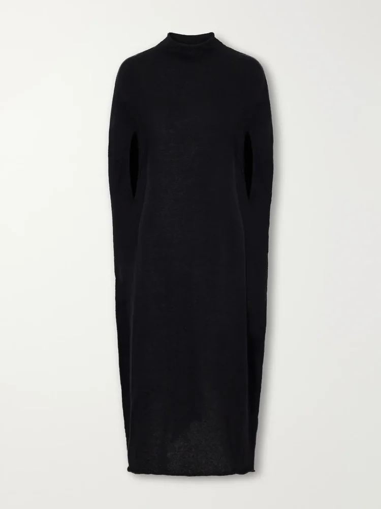 Bottle cape-effect wool-blend maxi dress