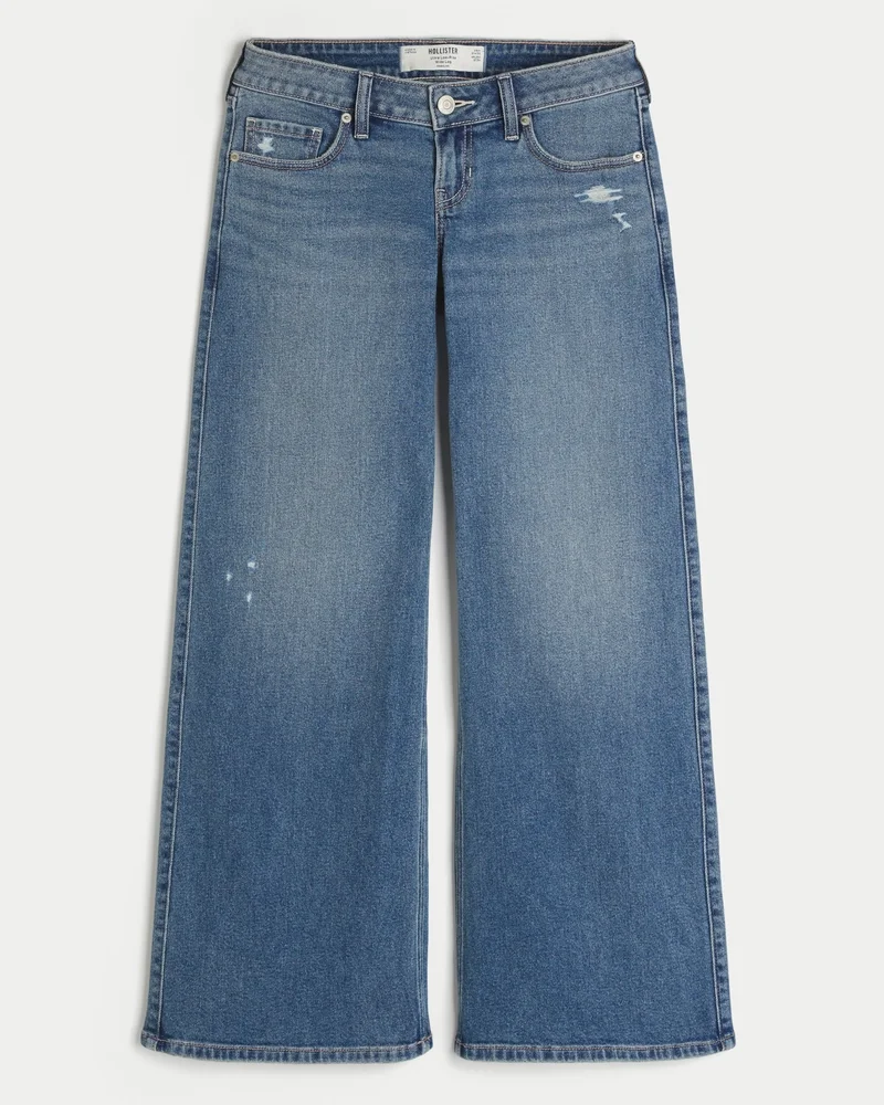 Ultra Low-Rise Distressed Wide-Leg Jeans (medium wash)