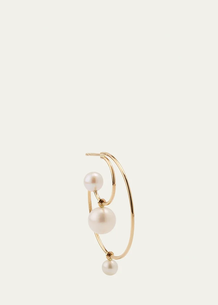 Bain Perle Double Hoop Earring with Freshwater Pearls and 14K Yellow Gold, Single