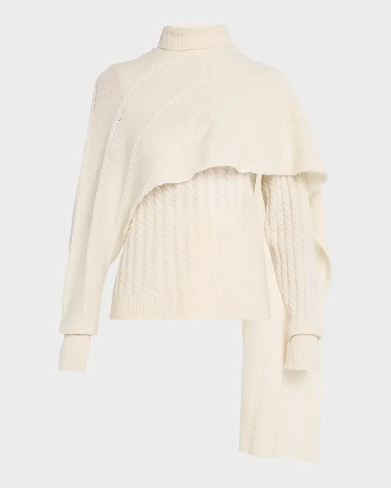 Turtleneck Cashmere Cable Knit Shawl Sweater