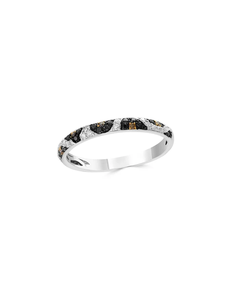 Black, White & Brown Diamond Leopard Spot Ring in 14K White Gold