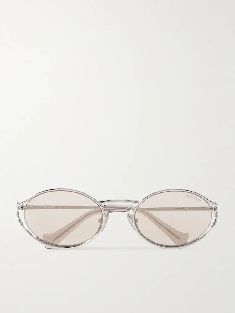 Oval-frame silver-tone sunglasses