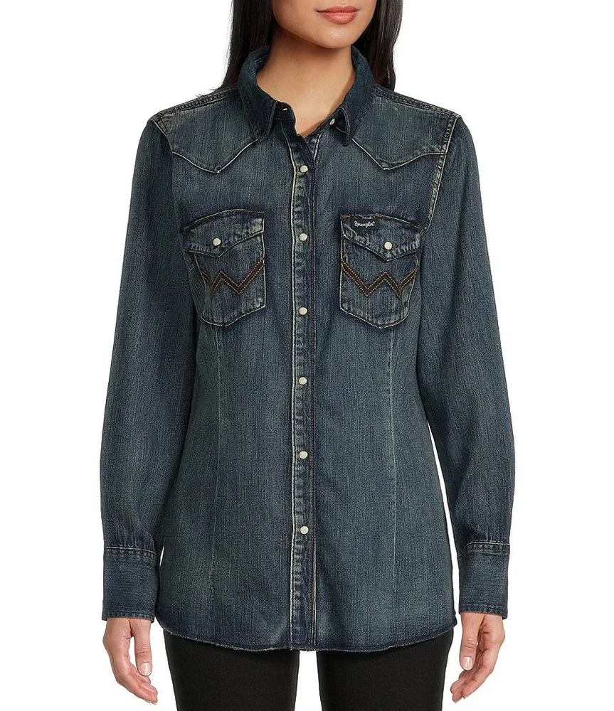 Denim Snap Front Long Sleeve Western Shirt
