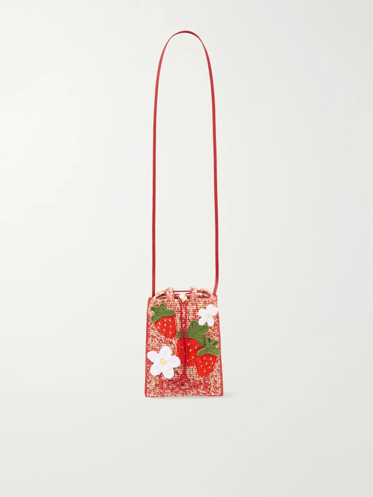 plus paula s ibiza leather trimmed embroidered woven raffia bucket bag