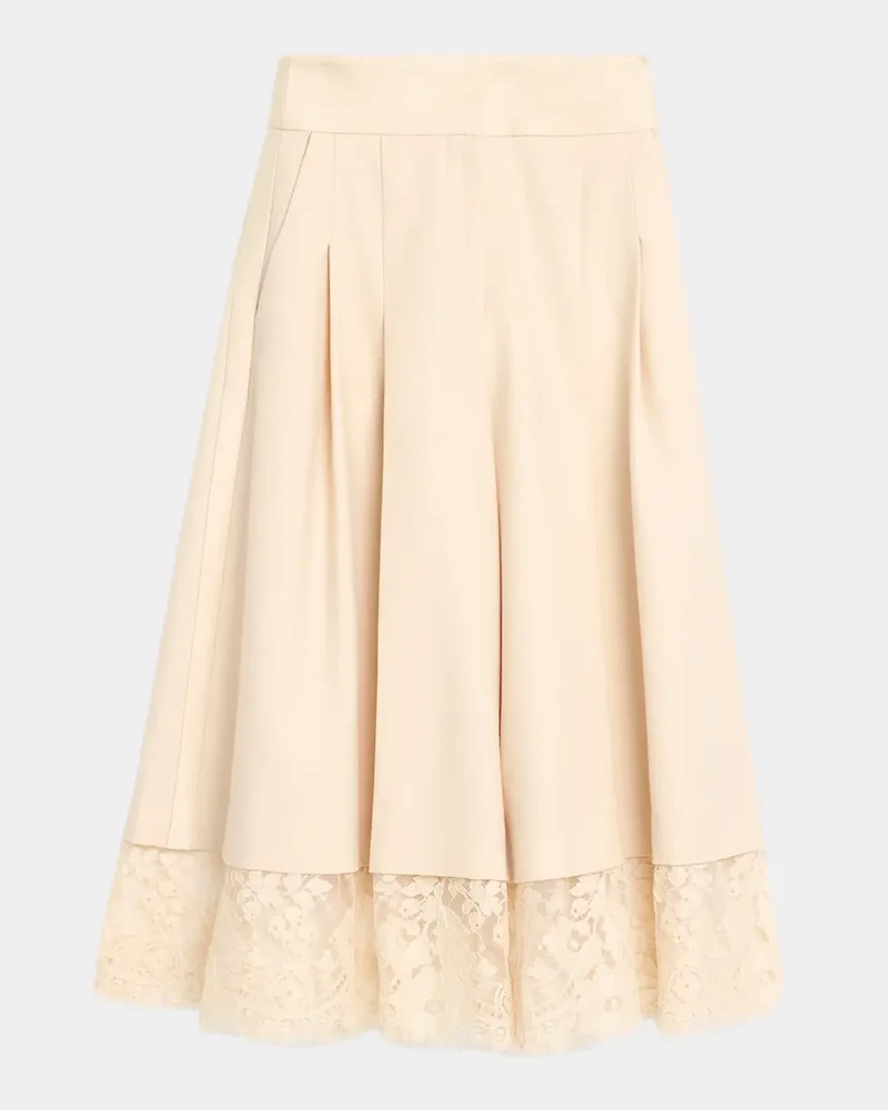 Valiant Lace-Hem Stretch-Wool Skirt