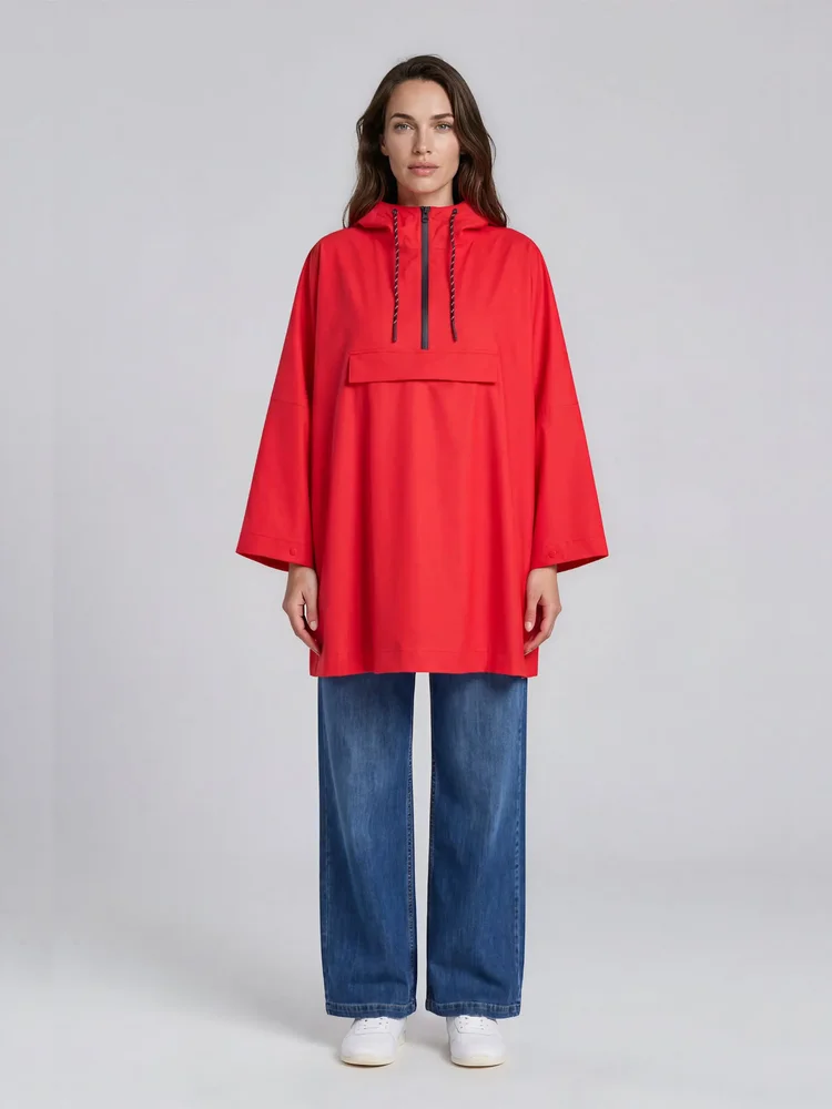 Zip-Front Hooded Poncho