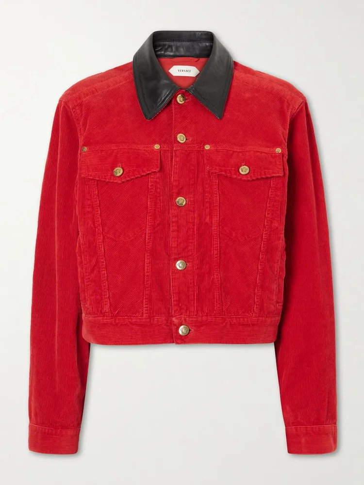 Cotton-velvet leather-trimmed jacket