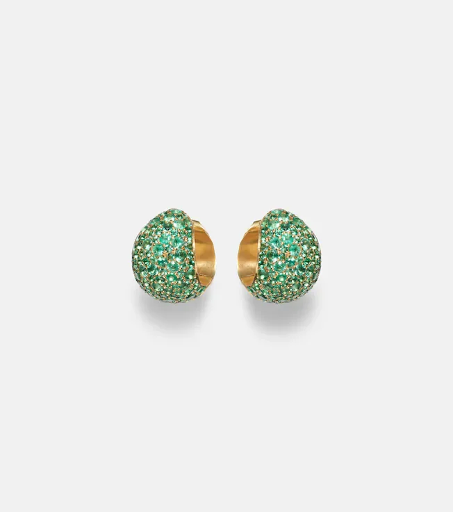Icon Poppy 18kt gold hoop earrings with emeralds