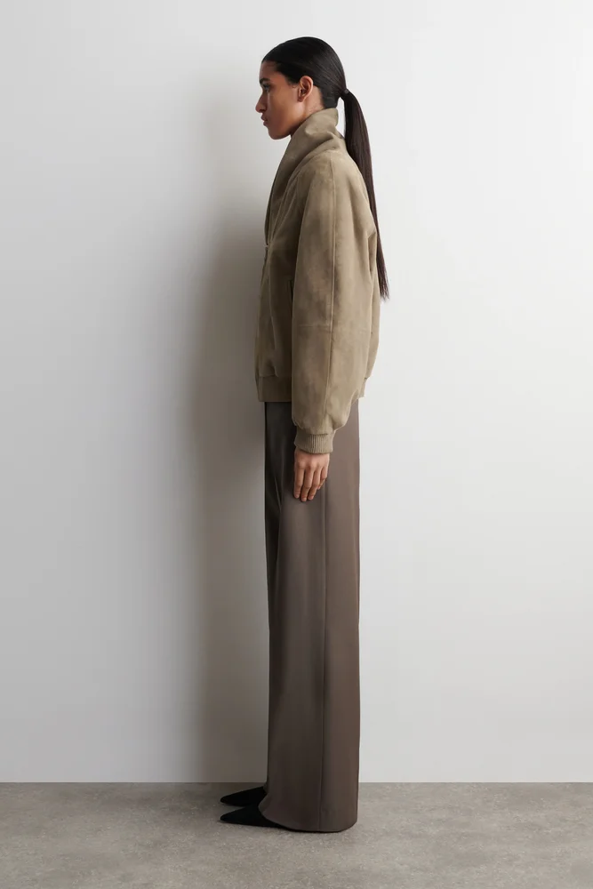 Shawl-Collar Suede Bomber Jacket