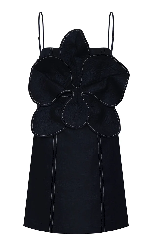 Donde Nace Embellished Linen Mini Dress