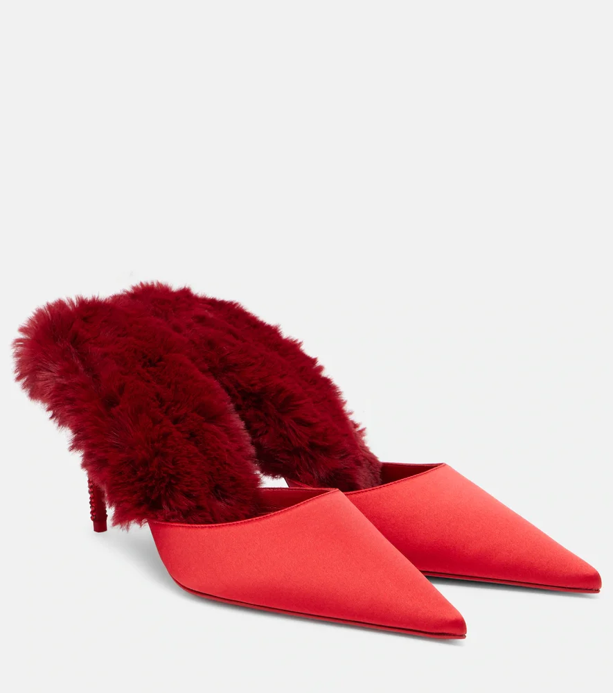Km Fur 85 crêpe satin mules