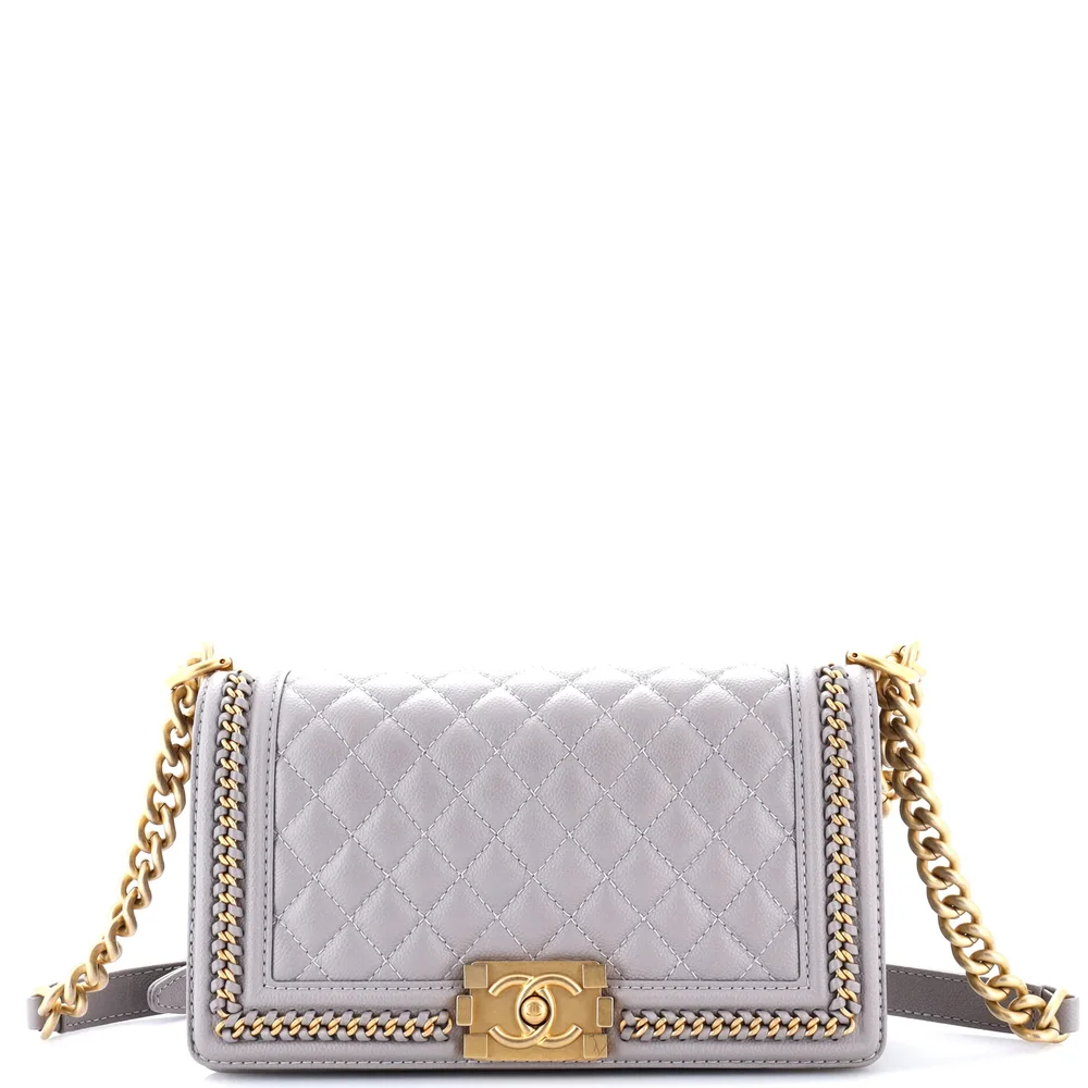 Pre-Owned Boy Flap Bag Quilted Caviar with Whipstitch Chain Detail Old Medium