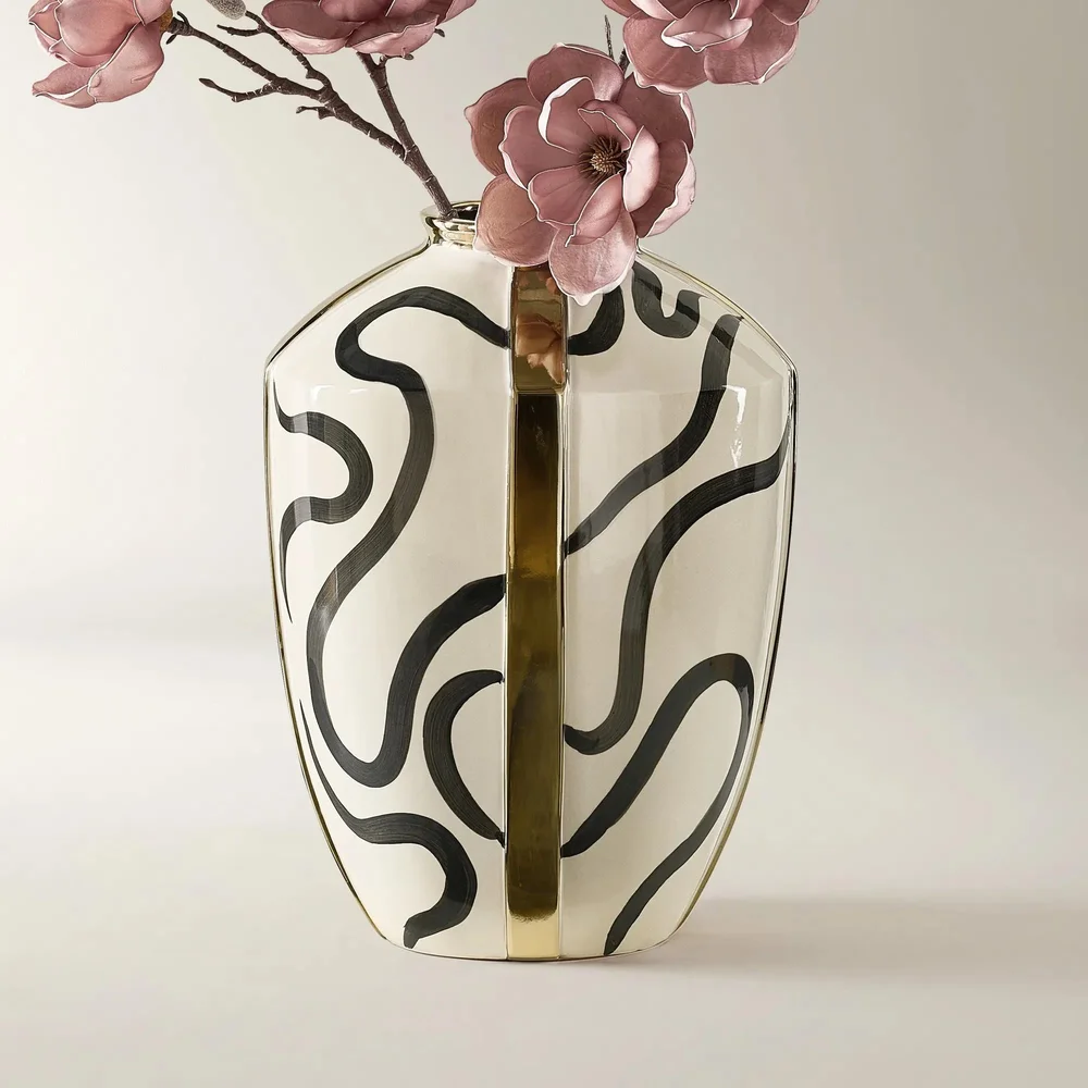 Sonder Soft Gold Black Ceramic Vase & Plate