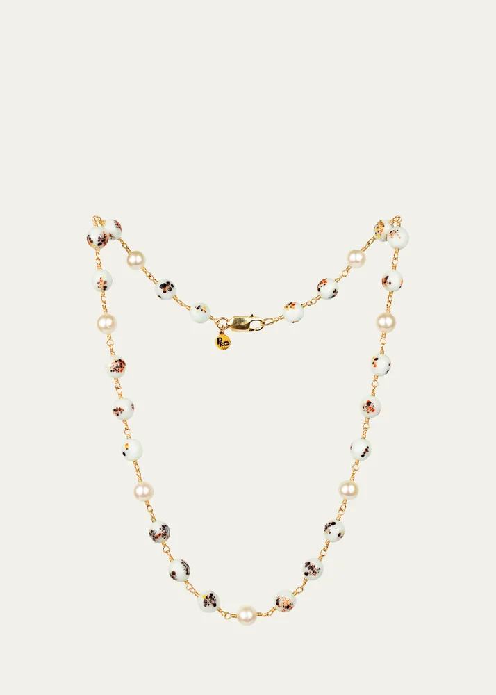 Speckle Necklace with Baroque Pearls and Japanese Glass