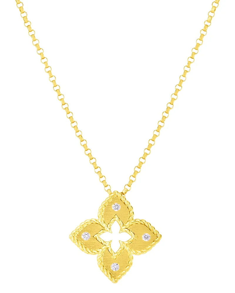18K Yellow Gold Petite Venetian Princess Diamond Pendant Necklace, 17"