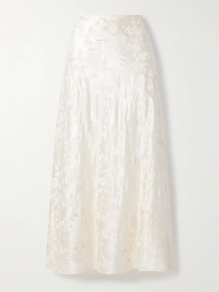 Desi painted silk and wool-blend satin maxi skirt