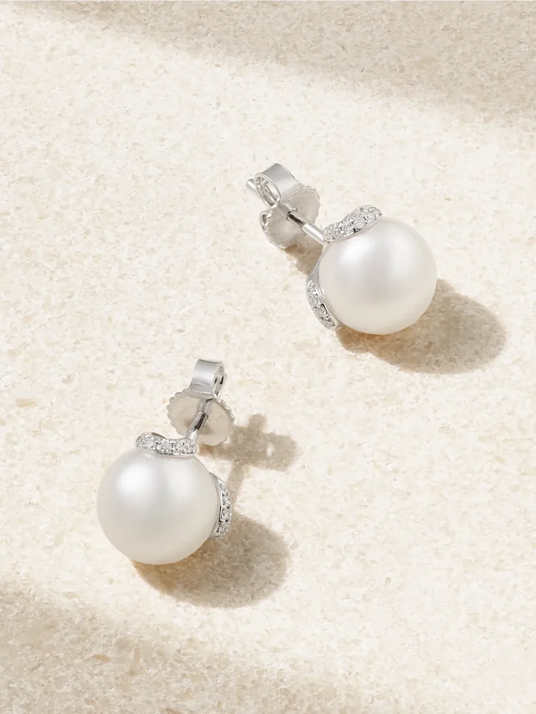 18-karat white gold, pearl and diamond earrings