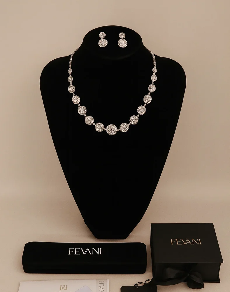 Women's Wedding Jewelry Set: Platinum Aura Necklace with Earrings bridal jewelry Set