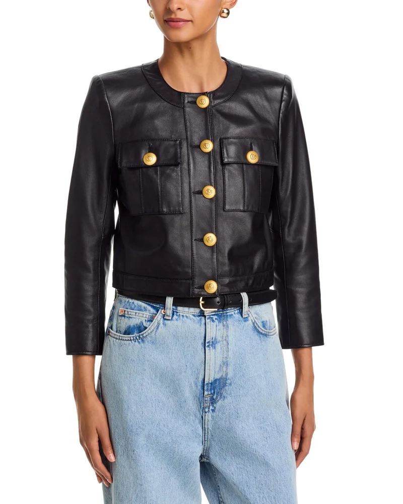 Deidra Leather Collarless Jacket