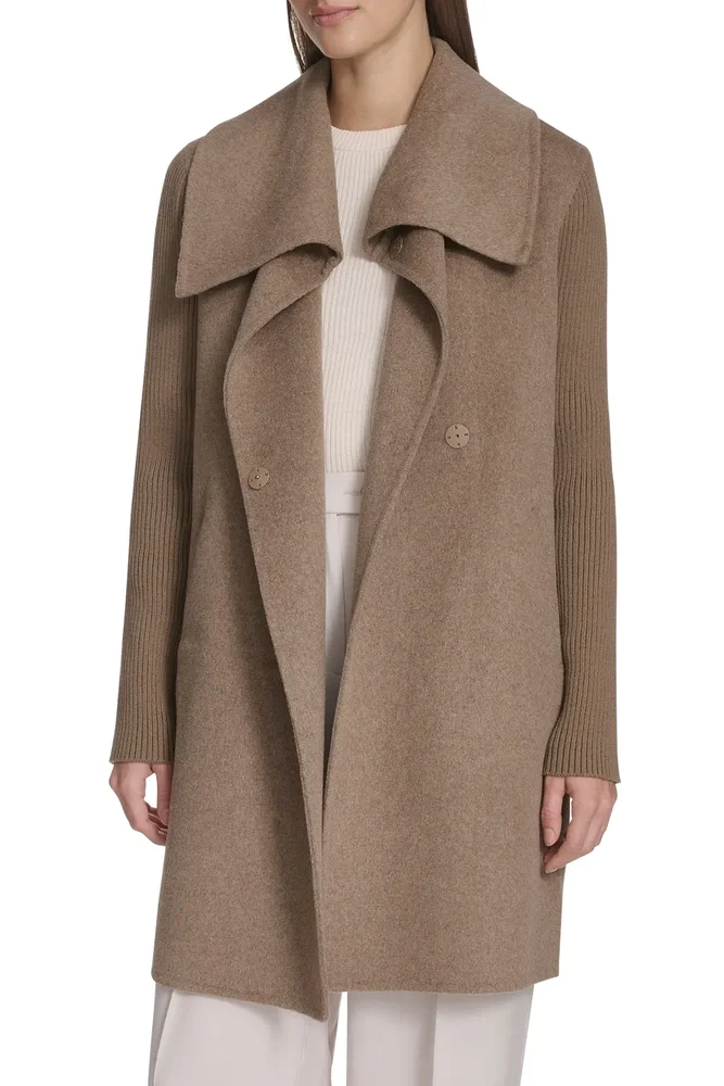 Rib Sleeve Mixed Media Coat