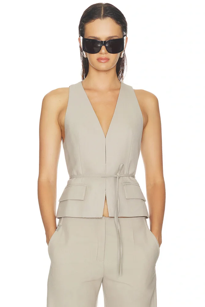 Halo Belted Vest in Cobblestone