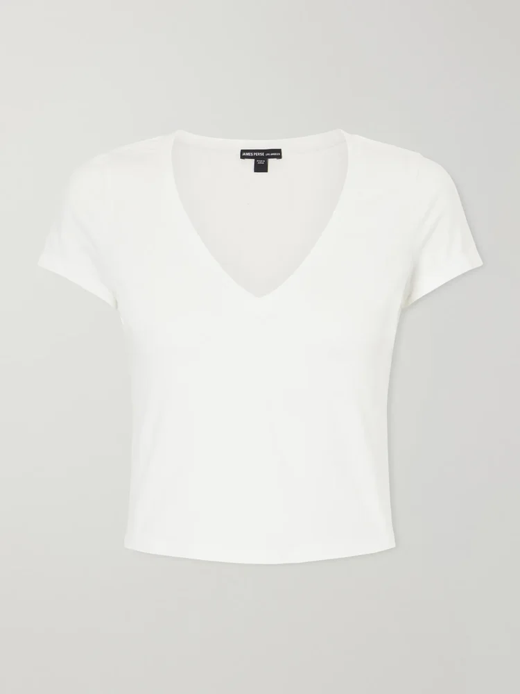 Cropped cotton-blend jersey T-shirt