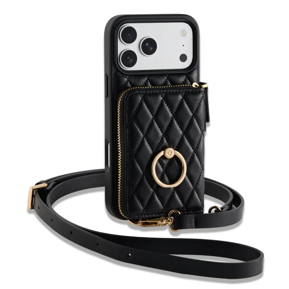 Wallet Case with Crossbody Strap, Black